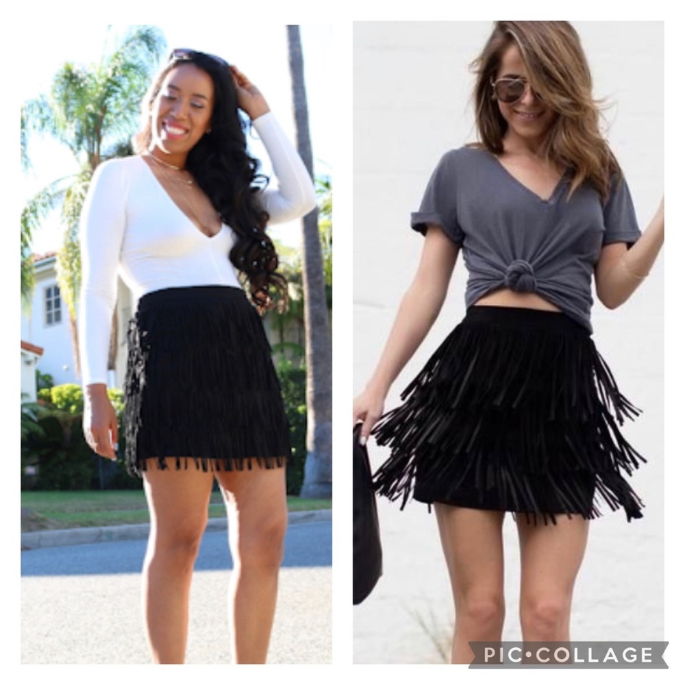 Skies Are Blue Black Vegan Leather Fringe Skirt M